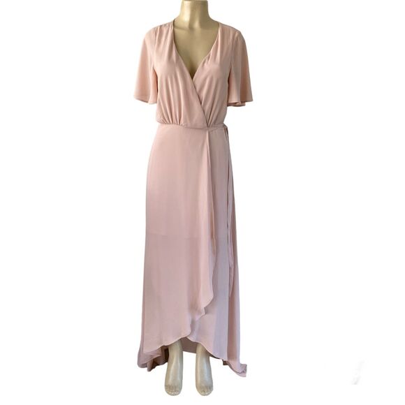 Show Me Your Mumu Sophia Wrap Dress Large Light Pink V Neck Maxi Flutter Sleeve - Picture 3 of 8